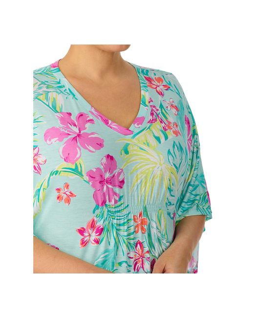 Ellen Tracy Blue Plus Size Floral V-neck Caftan Nightgown