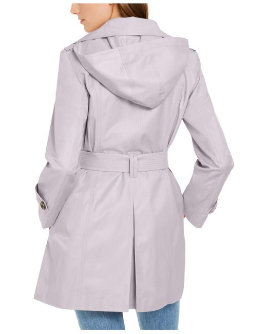 London Fog Cotton Petite Hooded Waterresistant Trench Coat in Lavender