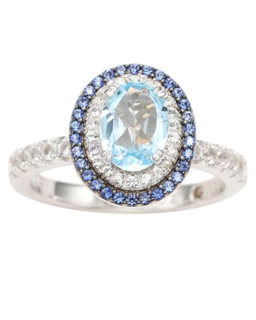 SUZY LEVIAN NEW YORK Multicolor Suzy Levian Sterling Silver Oval Cut Topaz And Sapphire Double Halo Ring