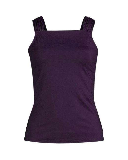 Lands' End Purple Chlorine Resistant Cap Sleeve High Neck Tankini Swimsuit Top