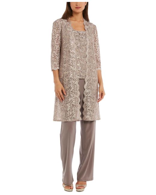 R & M Richards Petite 3-pc. Sequined-lace Jacket, Top & Pants in ...