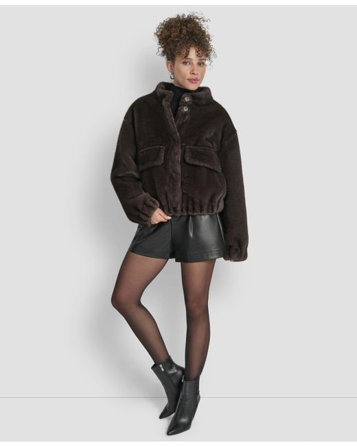 DKNY Black Collar Neck Bomber Coat