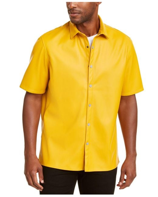 Alfani Yellow Faux-leather Shirt, Created For Macy's for men