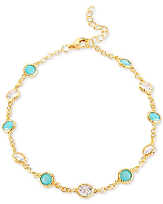 Giani Bernini Metallic White & Blue Cubic Zirconia Link Bracelet In 18k Gold-plated Sterling Silver, Created For Macy's