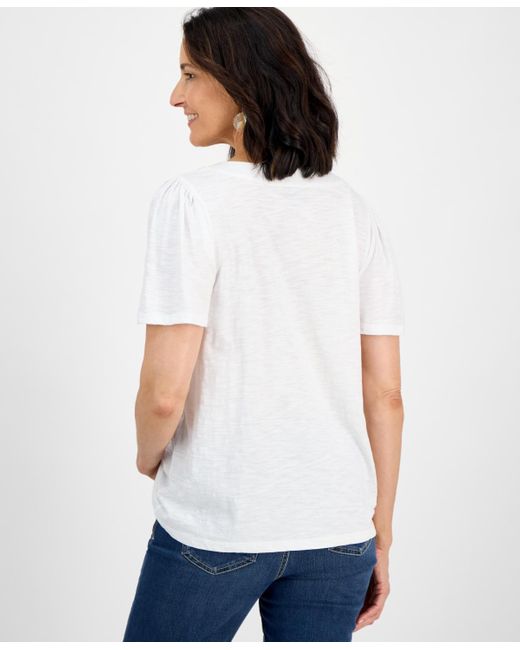 Style & Co. White Solid Square-neck Flutter-sleeve Top