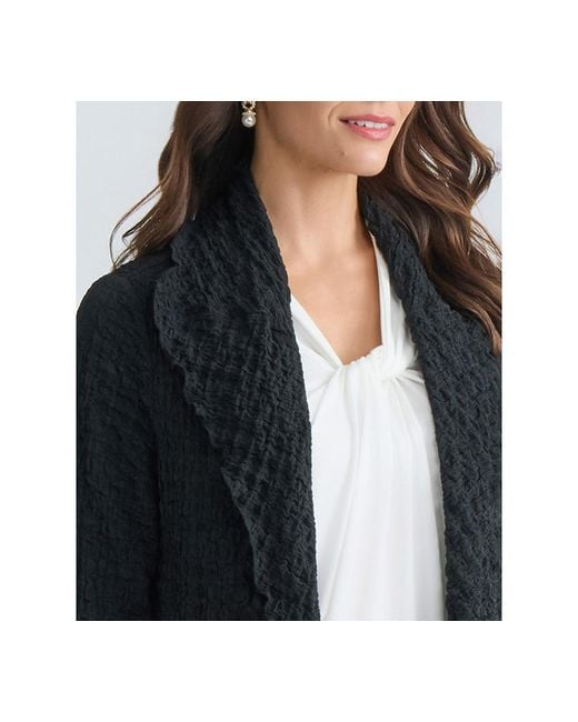 Kasper Blue 3/4-sleeve Crinkle Knit Open-front Jacket