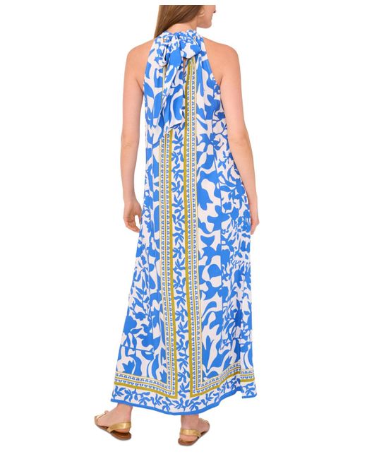 Vince Camuto Blue Border-print Sleeveless Halter Maxi Dress