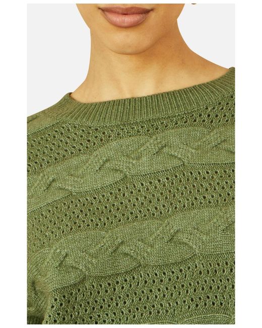 Yumi' Green Cable Knit Relaxed Fit Jumper