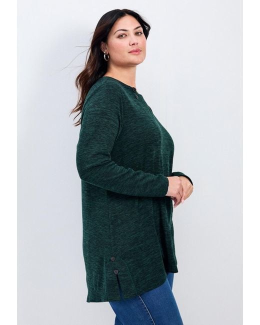 Avenue Blue Ruby Button Detail Hacci Top