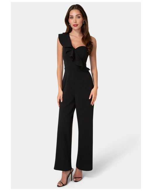 Bebe Black One Shoulder Ruffle Jumpsuit