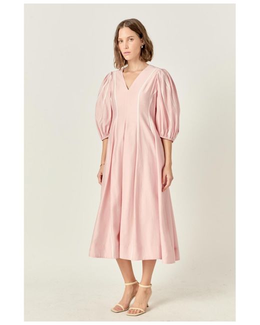 English Factory Pink Contrast Binding Midi Dress
