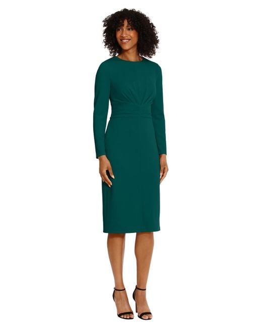 Maggy London Green Scuba-crepe Gathered Midi Dress