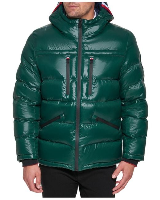 Tommy Hilfiger Synthetic Fashion Shine Quilted Hooded Puffer Jacket in