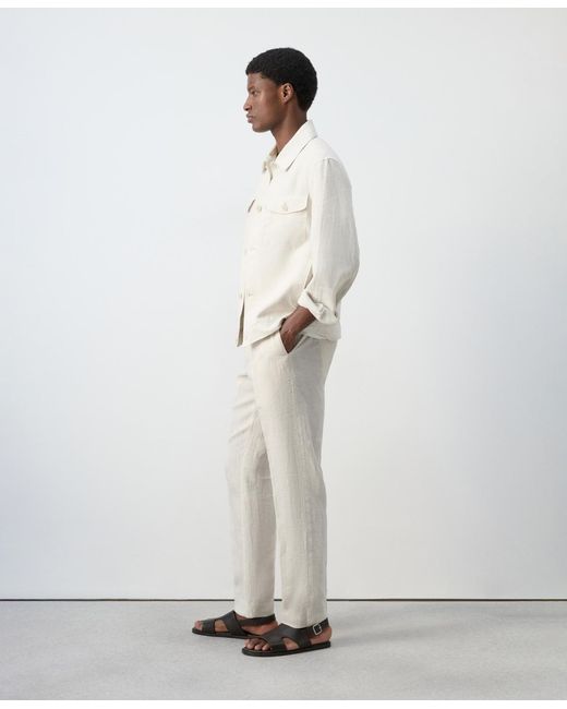 Mango White Linen Striped Pants for men