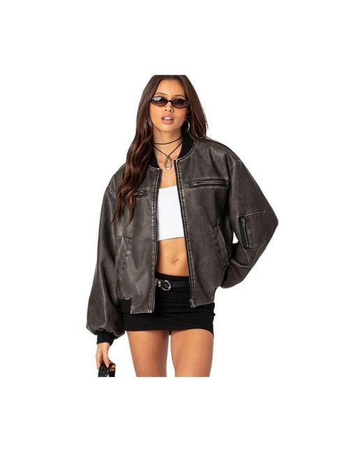 Edikted Black Vava Washed Bomber Jacket