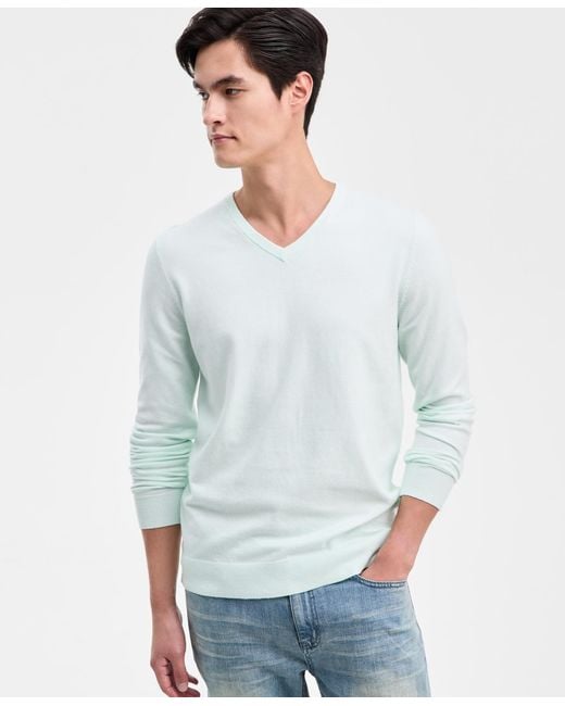 Alfani Gray Solid V-neck Cotton Sweater for men