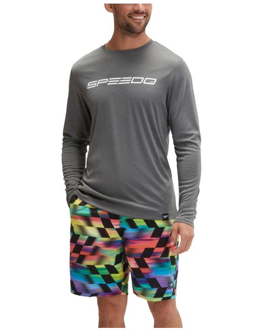 Speedo Gray Long Sleeve Crewneck Performance Graphic Swim Shirt for men