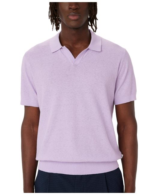 Frank And Oak Purple Slim Fit Short Sleeve Textured Open Collar Polo Sweater for men