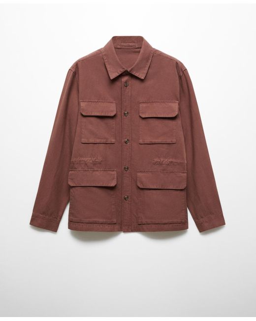 Mango Red Pocket Linen-blend Jacket for men