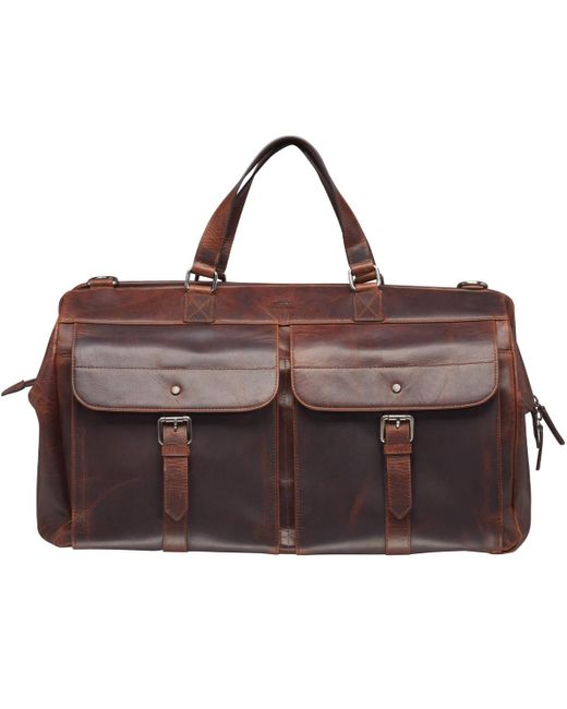 Mancini Buffalo Dowel Rod Duffle Bag For Carryon Travel in Brown for
