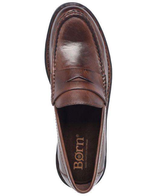Born Brown Langley Leather Slip On Penny Loafers for men