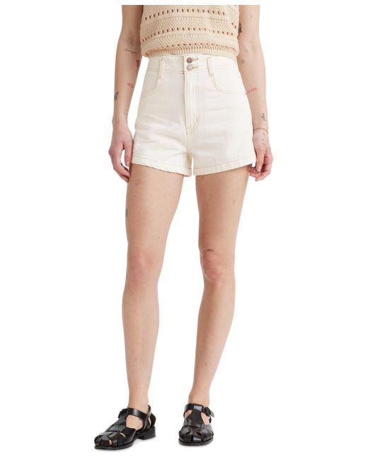 Levi's White High-waisted Distressed Cotton Mom Shorts