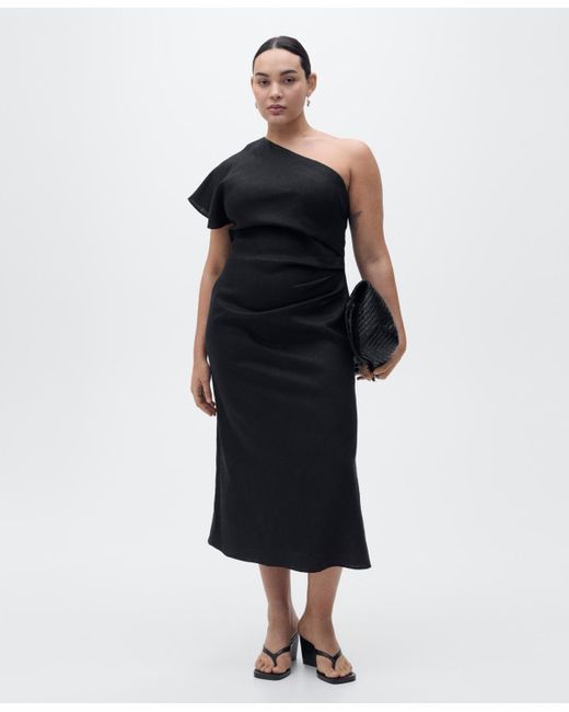 Mango Black Asymmetrical Linen Dress