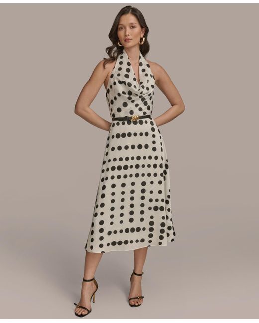 Donna Karan Natural Polka-dot Belted A-line Dress