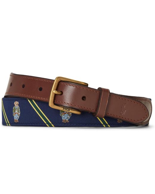 Polo Ralph Lauren Brown Repp-striped Polo Bear Belt for men