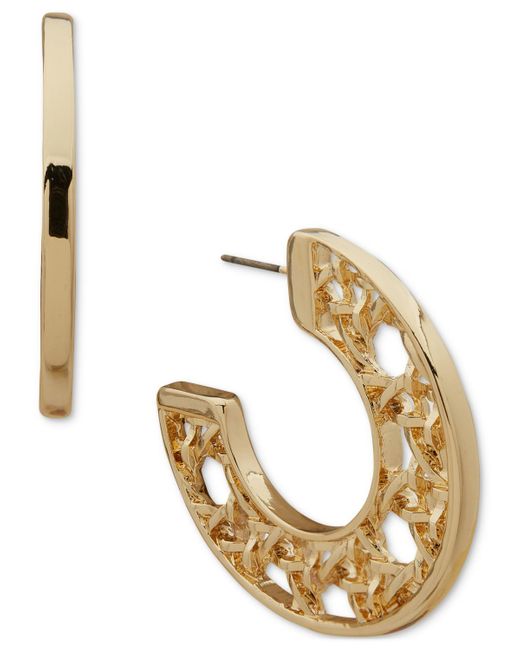 Anne Klein Tone Medium Lattice C hoop Earrings in Metallic Lyst