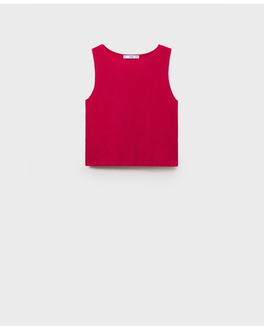 Mango Red Fine Ribbed Knit Top