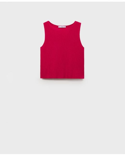 Mango Red Fine Ribbed Knit Top