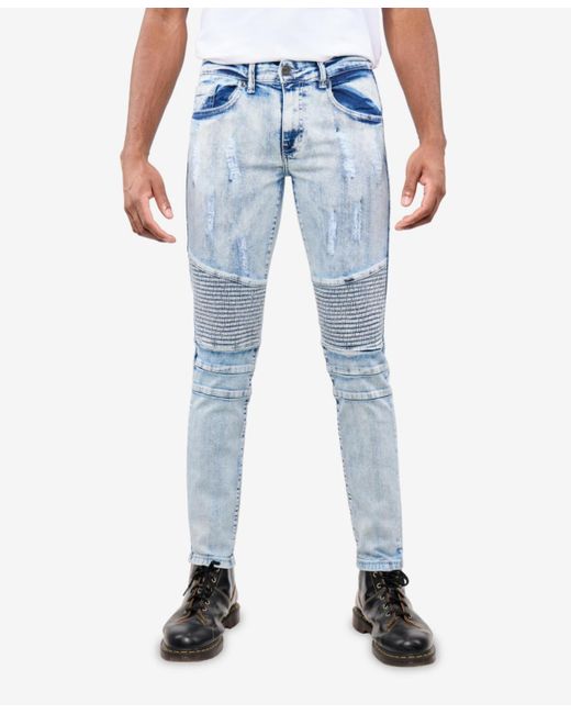 Xray Jeans Blue Skinny Fit Stretch Moto Jeans for men