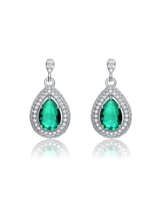 Genevive Jewelry Blue Sterling Silver White Gold Plated Cubic Zirconia Pear Drop Earrings