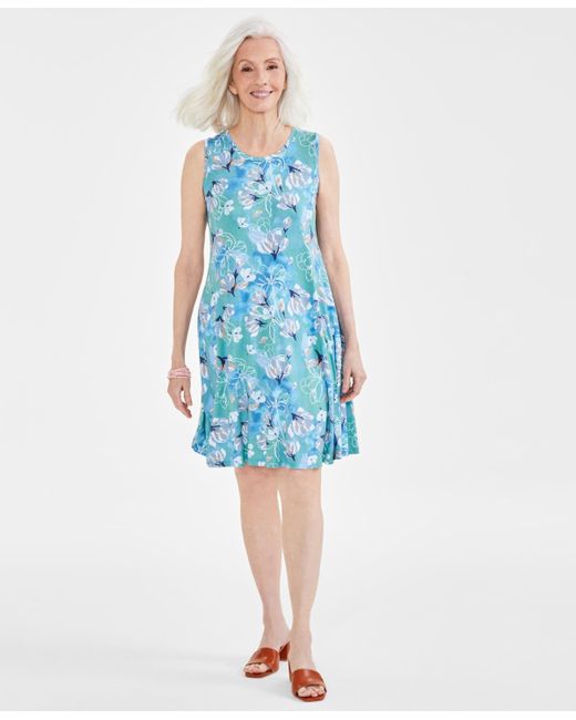 Style & Co. Blue Printed Sleeveless Flip-flop Dress