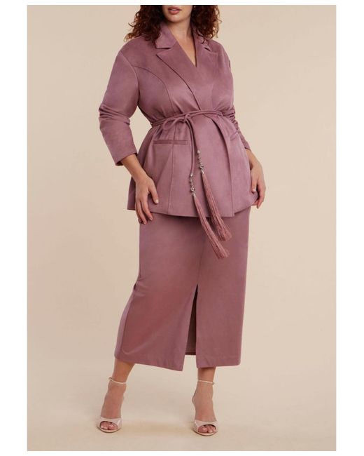Eloquii Purple Plus Size Faux Suede Tassel Belted Blazer