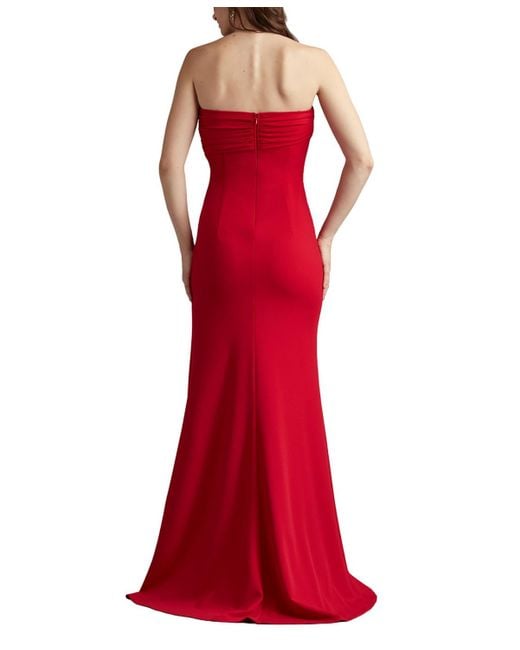 Tadashi Shoji Red Dorsett Pleated Crepe Gown