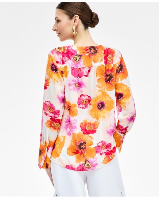 INC International Concepts Red Printed Surplice Blouse