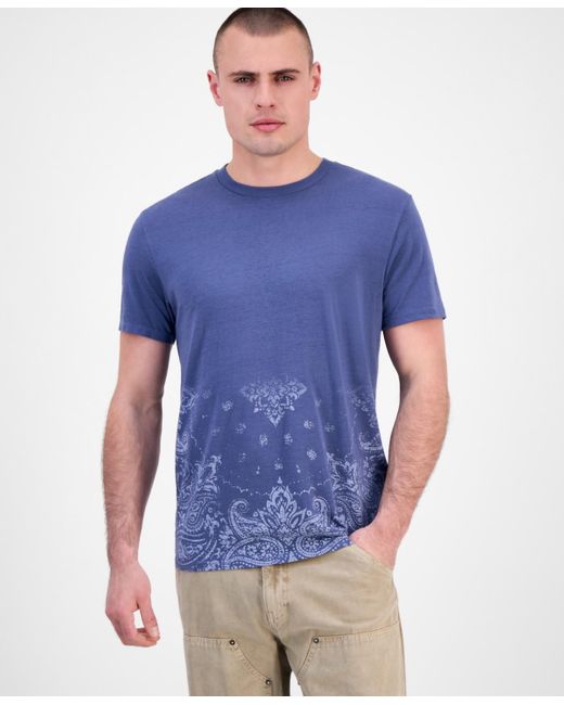 Guess Blue Short Sleeve Paisley Burnout Crewneck T-shirt for men