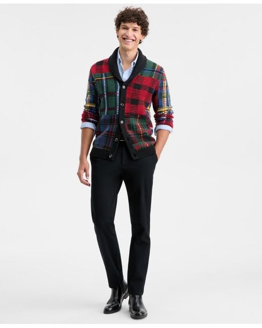 Club Room Red Holiday Blocked Shawl Sweater for men