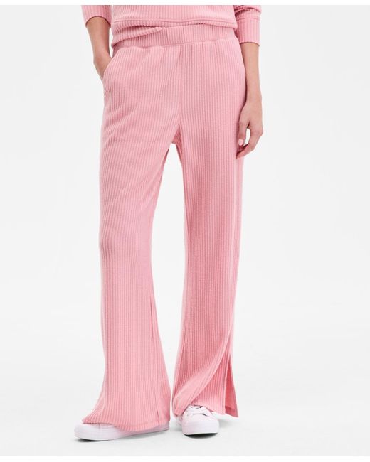 Nautica Pink Bib-collar Ribbed Sweatshirt