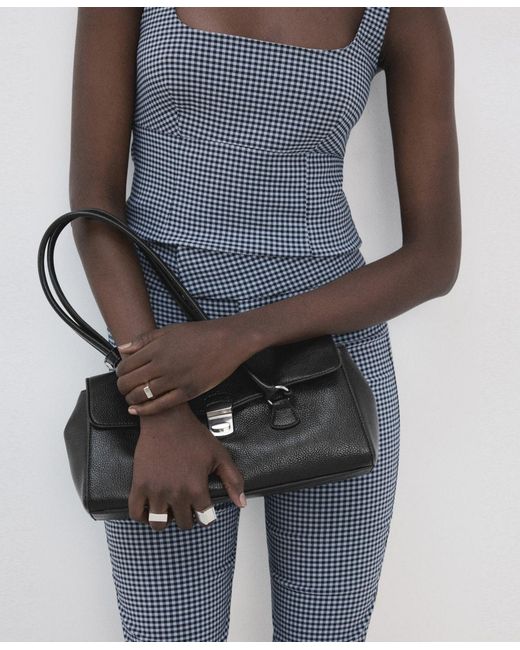 Mango Blue Gingham Check Print Fitted Top