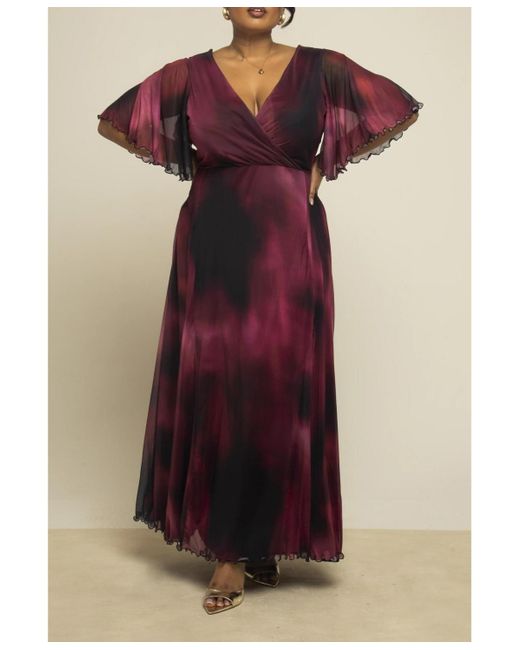 FASHION-SZN CURVE Red Abstract Print Mesh Maxi Dress
