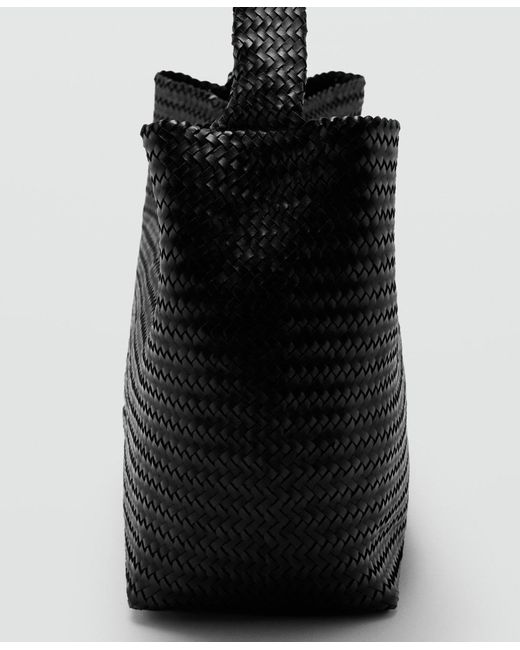 Mango Black Braided Bucket Bag
