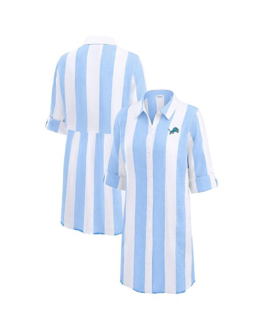 Tommy Bahama Blue/white Detroit Lions Rugby Beach Stripe Button-up Tunic