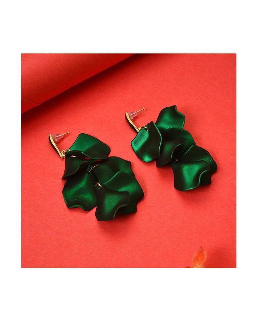 SOH Green Metallic Petal Drop Earrings