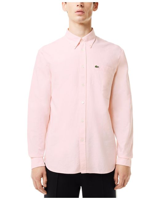 Lacoste Pink Woven Long Sleeve Button-down Oxford Shirt for men