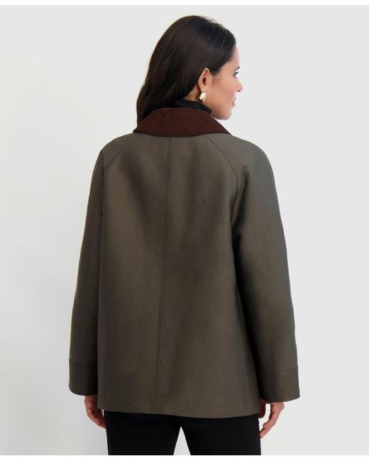 Tahari Brown Collared Canvas Barn Jacket