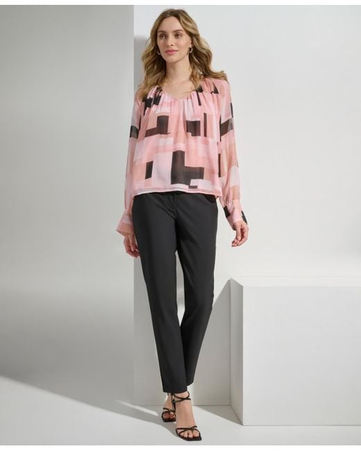Calvin Klein Pink Printed V-neck Long-sleeve Top