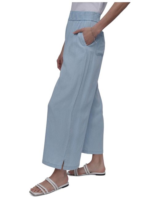 DKNY Blue Pull-on Wide-leg Ankle Pants